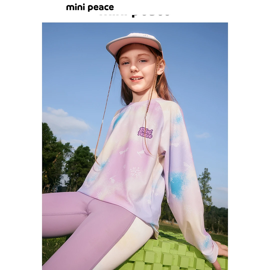MINIPEACE太平鸟童装女童运动长袖T恤炫彩洋气宽松上衣打底衫春装