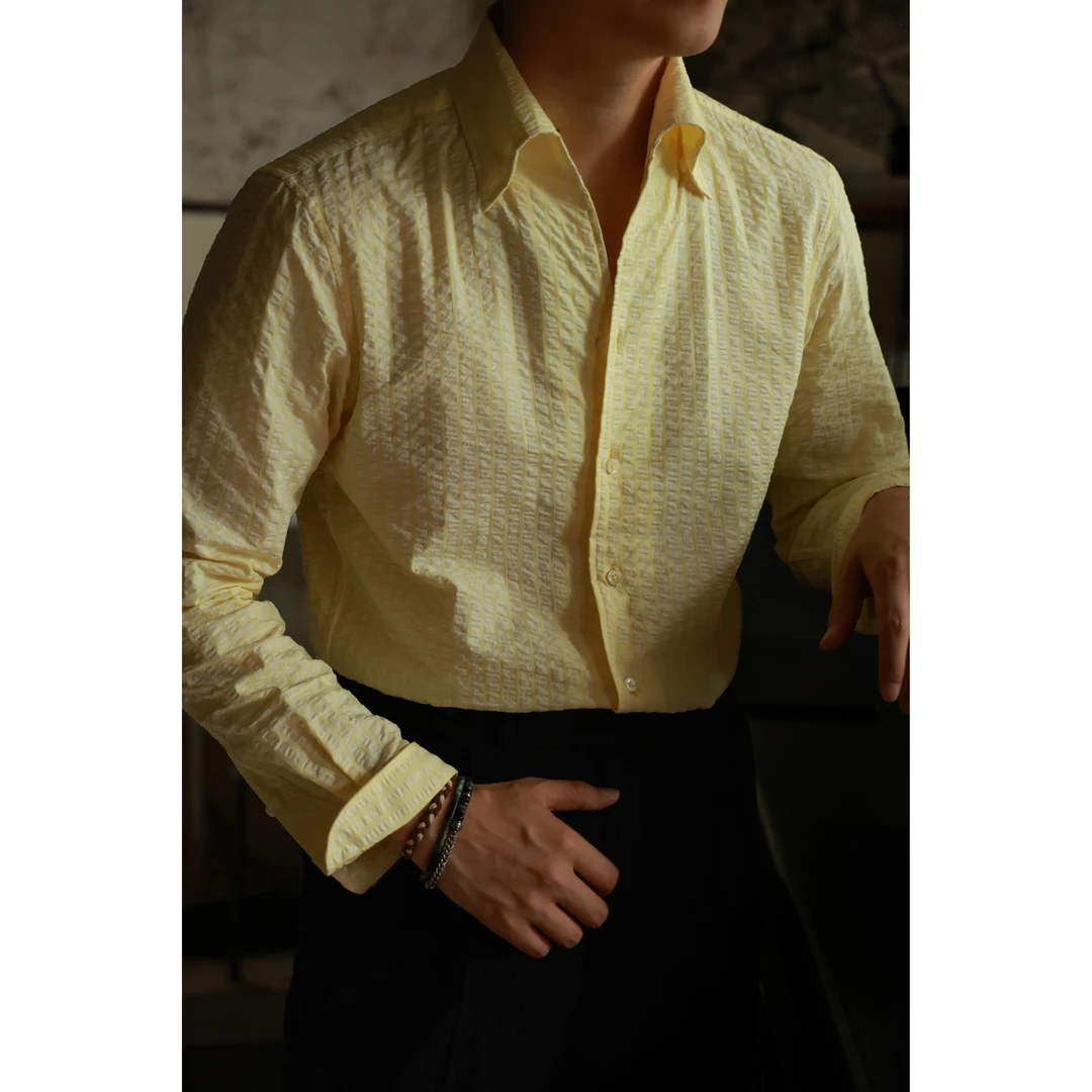 UGENTLE男装品牌 经典系列 「那不勒斯黄」泡泡纱 一片领绅士衬衫