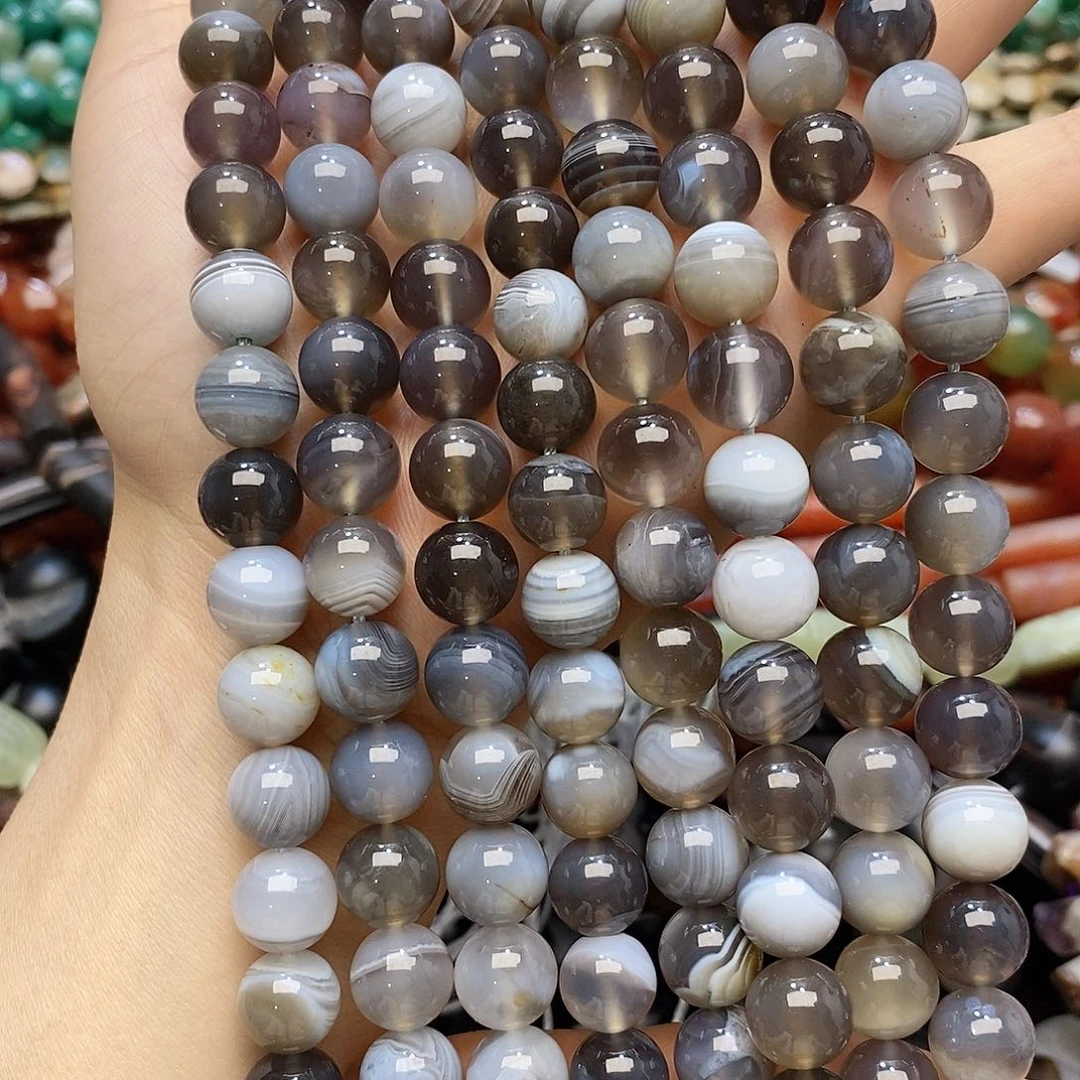 玛瑙/玉髓未镶嵌珠宝半成品灰玛瑙卡十圆珠一条