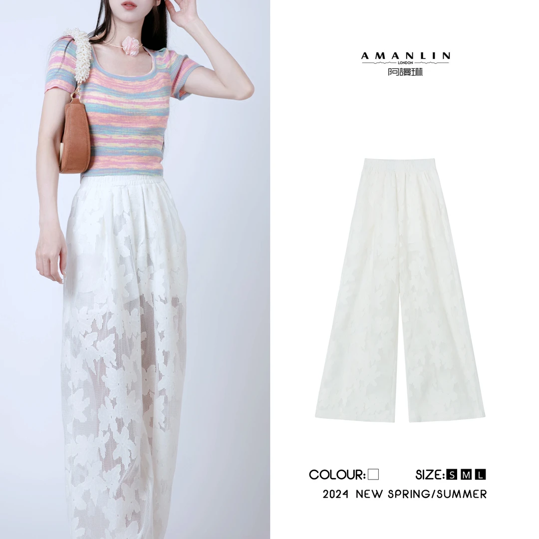 【微光记忆】夏透气高腰蝴蝶结刺绣休闲裤F592185