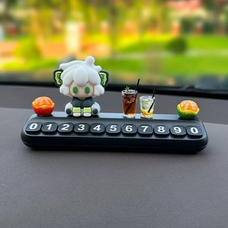 罗小黑挪车电话牌汽车临时停车号码牌车载香薰隐藏式停车牌车摆件