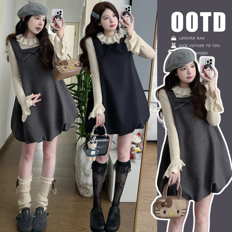 2025秋冬新款孕妇装时尚洋气花苞裙韩版百搭套装设计感打底两件套