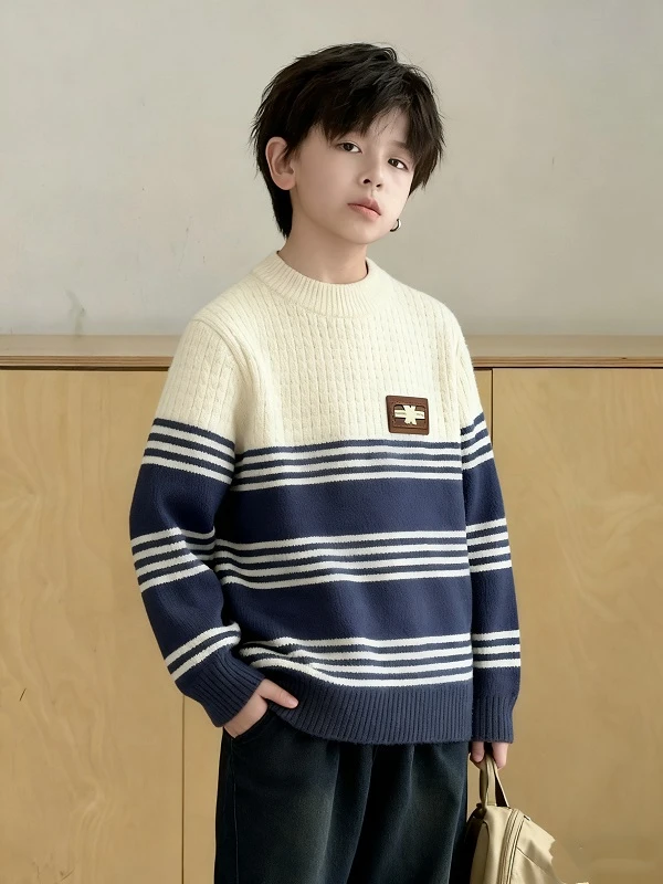 201128童装男童针织衫2025新款韩版时尚潮酷时尚洋气针织圆领毛衣