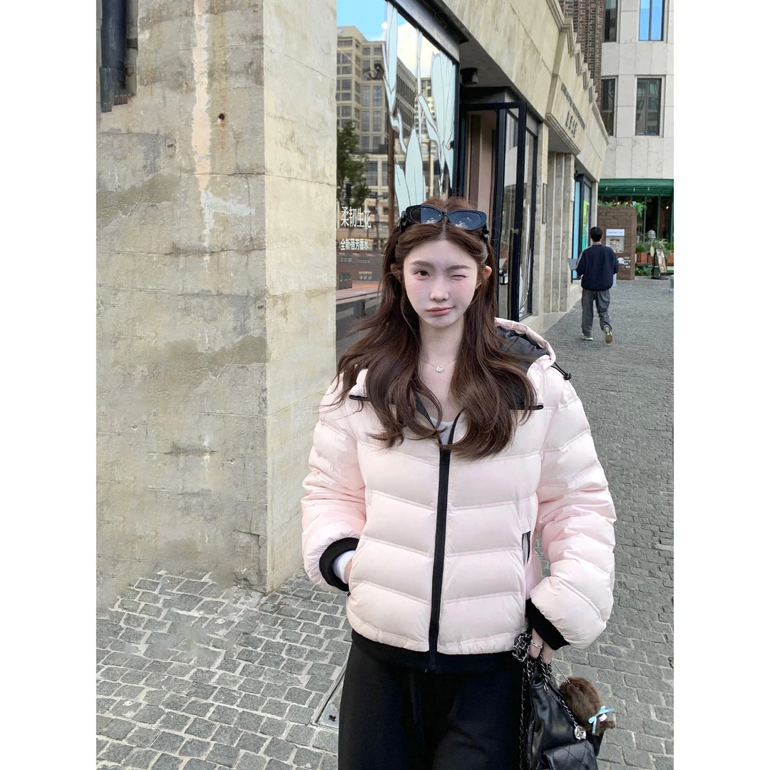 粉色高级感连帽排骨棉服外套女2025新款冬季百搭轻薄保暖加厚棉衣