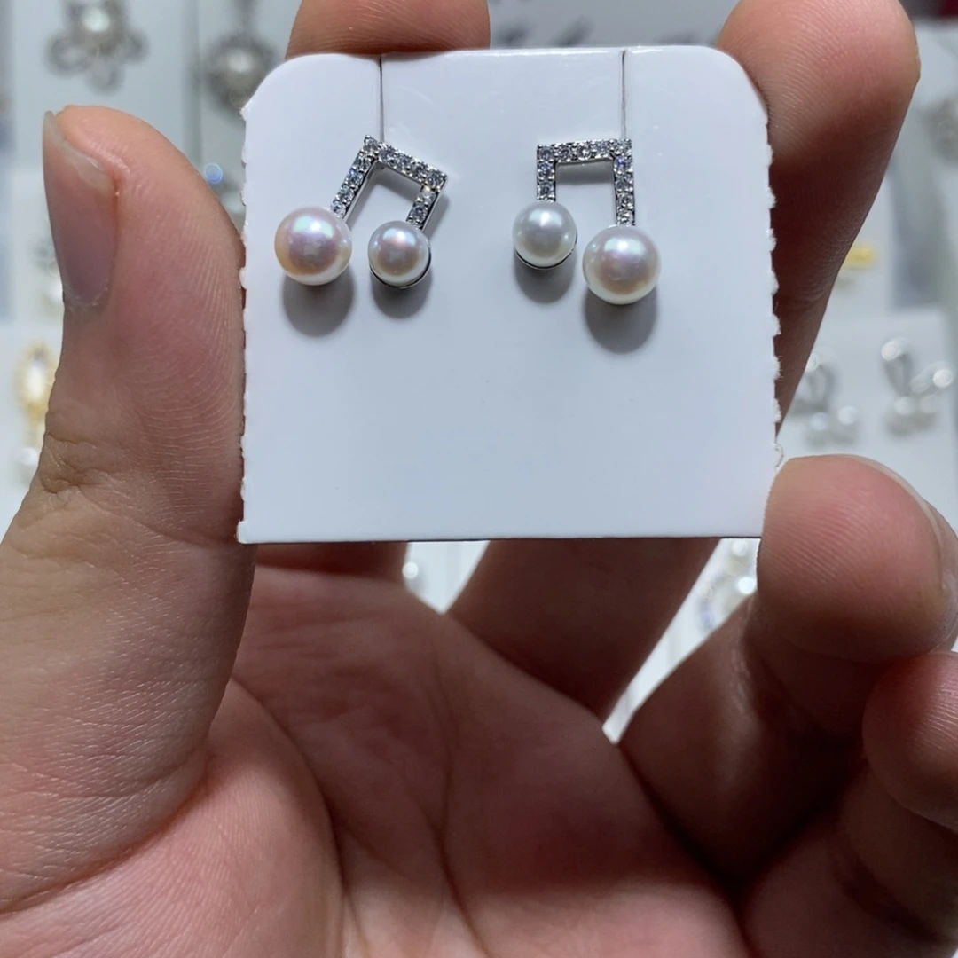 耳饰银S925镶嵌淡水珍珠