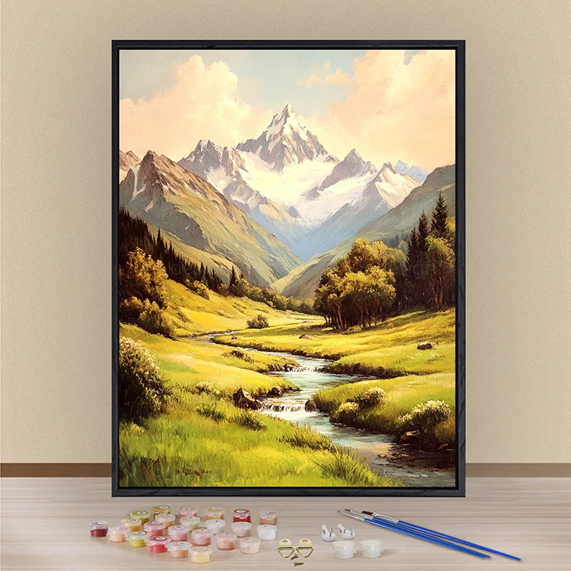 日照金山油画数字油画填色diy手工涂色画丙烯颜料绘画手工diy礼物