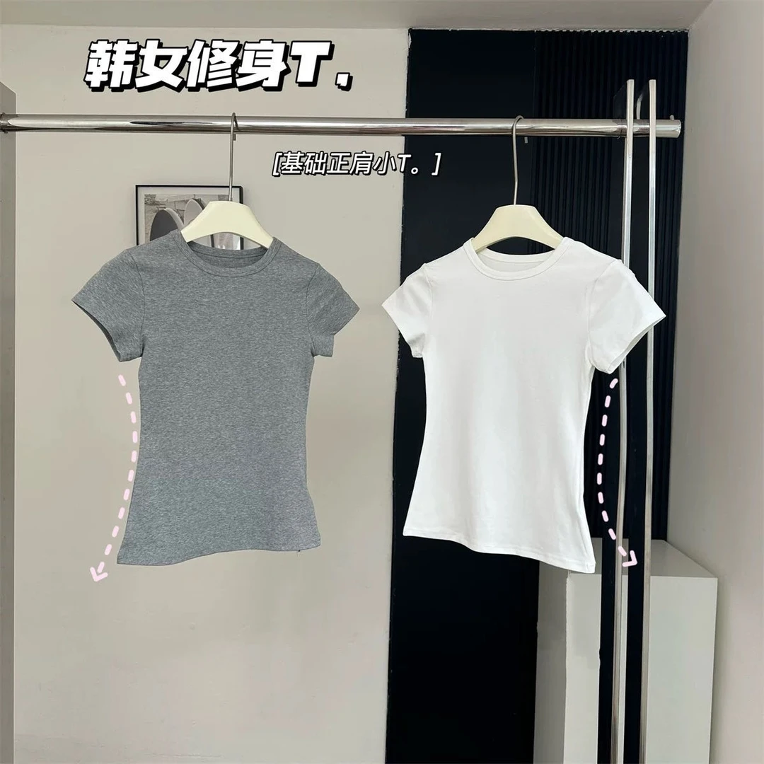 【土豆优选】韩女修身T～正肩短袖t恤