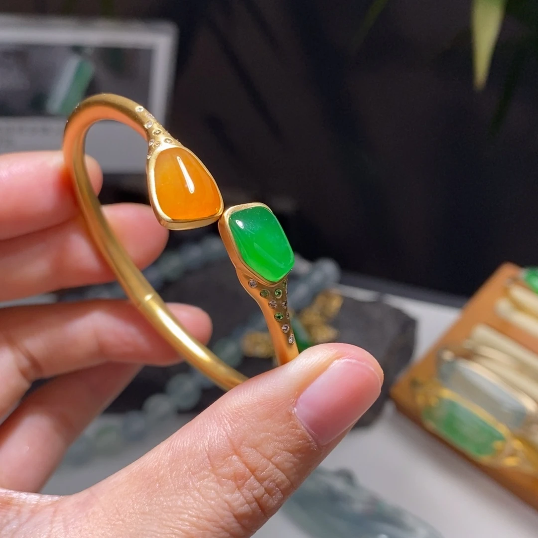 定制翡翠18K金镶嵌知否款手镯