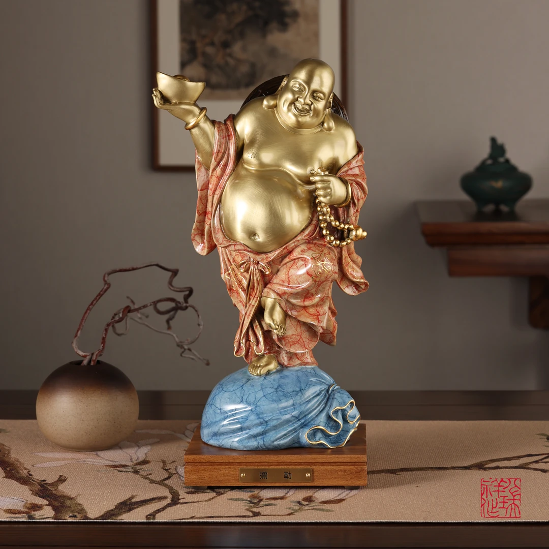 八瑞祥黄铜弥勒佛像供奉家用摆件客厅玄关笑佛摆件办公室开业礼品