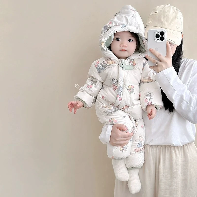 婴幼儿连身衣女宝宝印花洋气连体服冬季婴儿抱衣加厚爬爬衣