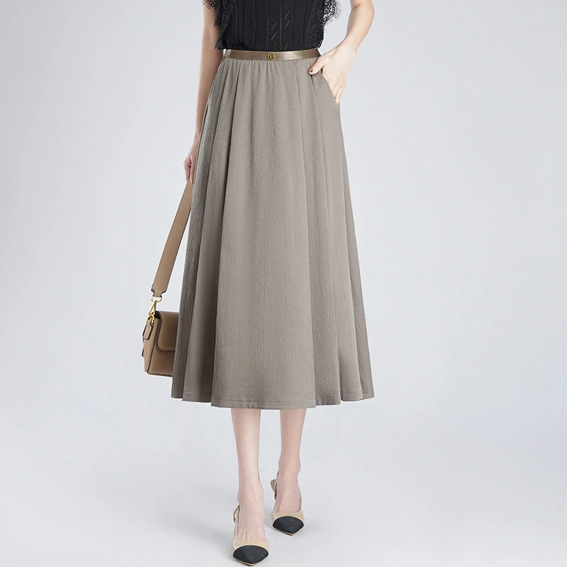 中长款百褶春夏高腰显瘦裙女春夏2025半身裙松紧腰大气a字中裙