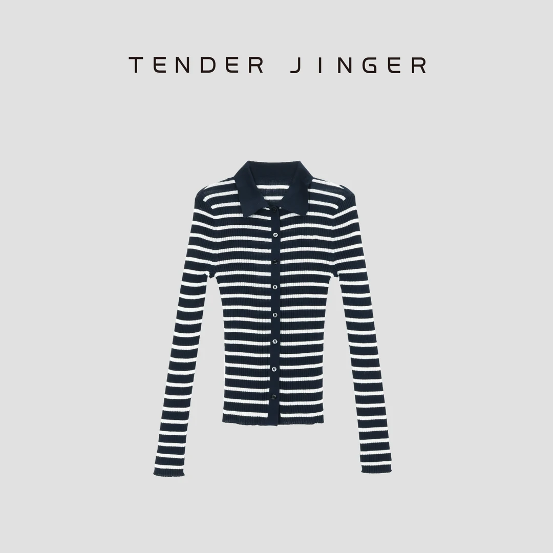 Tender Jinger【黑标】修身条纹针织开衫T53BBS30983