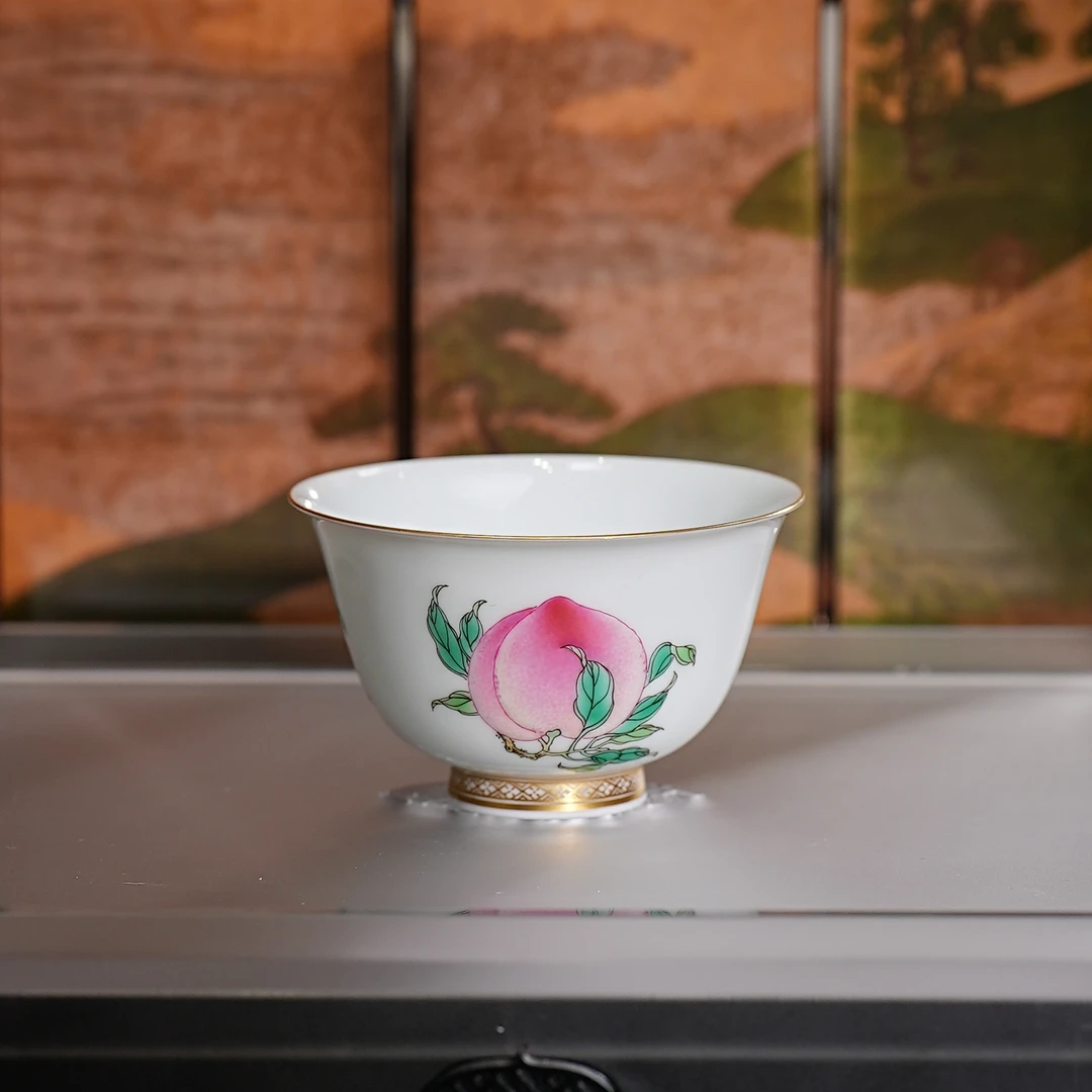 徐窑丨三桃描金主人杯 60ML  景德镇陶瓷