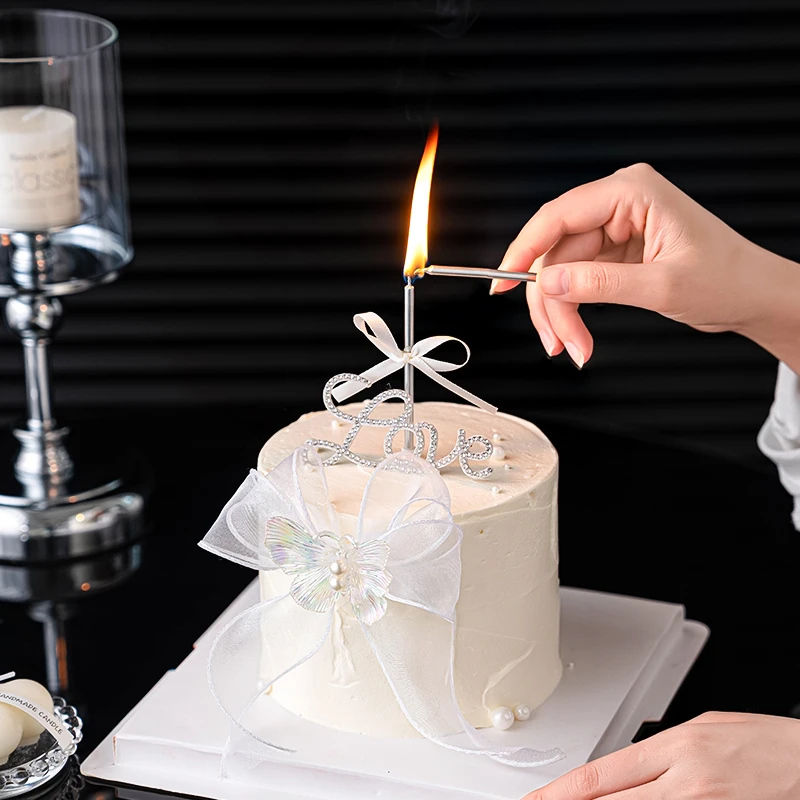 网红七夕情人节唯美珍珠蝴蝶蛋糕装饰摆件钻石love情侣告白插件