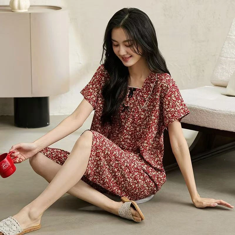 夏天 日系 棉绸短袖套装7分裤 套装