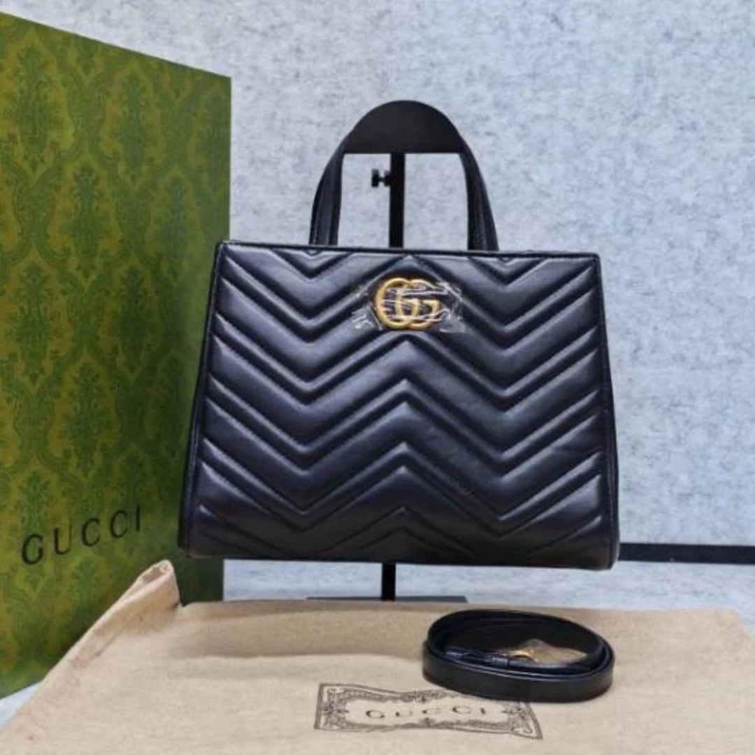 95新 GUCCI/古驰 GUCCI/古驰黑金马蒙手提斜挎包 32104