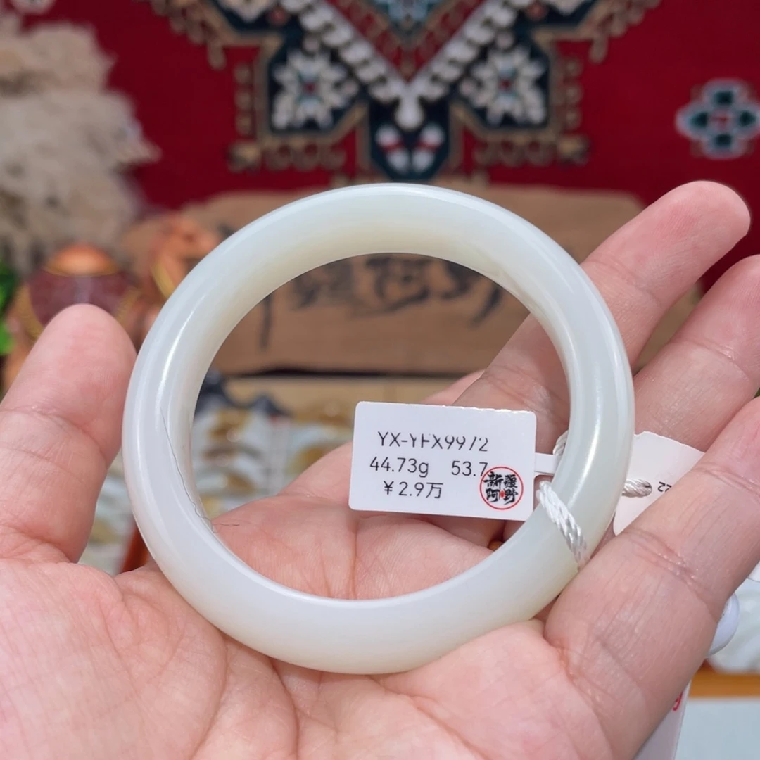 未镶嵌手镯和田玉羊脂白玉泥鳅背53.7#天然和田玉手镯