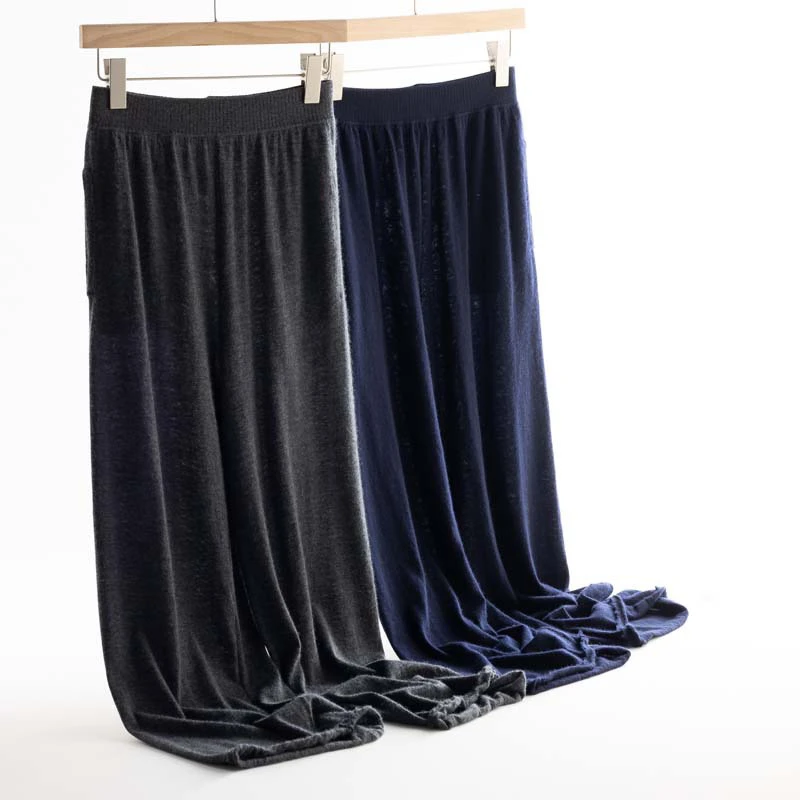 清凉夏日68支100%山羊绒精纺阔腿裤薄款毛边空调裤气质高腰羊绒裤