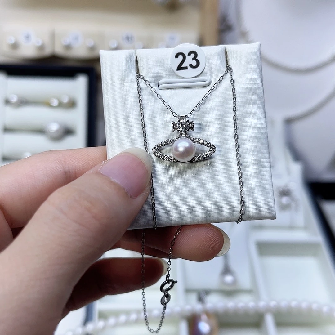 淡水珍珠银S925镶嵌颈饰