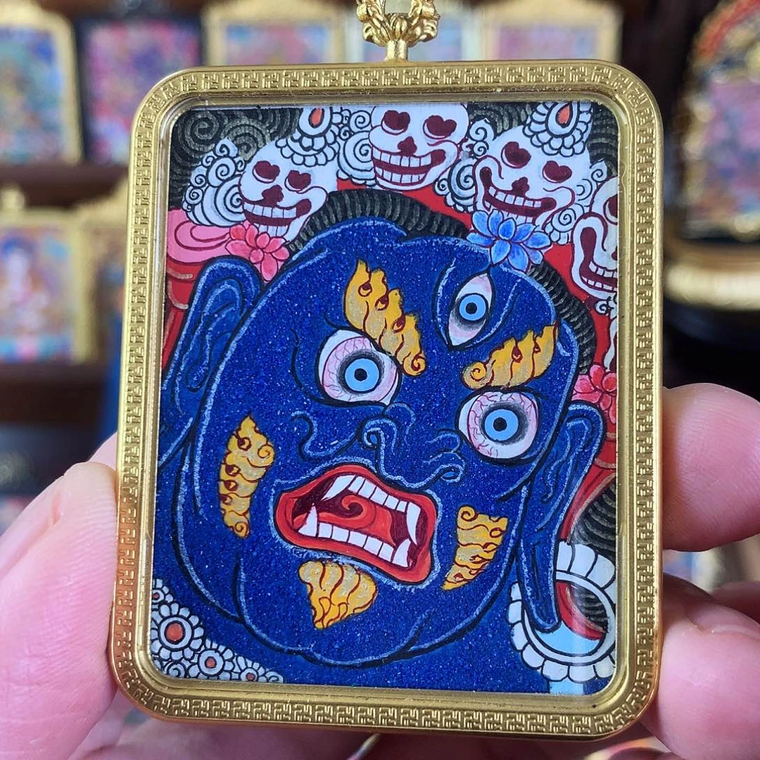 吊坠大黑天面首热贡纯手绘唐卡