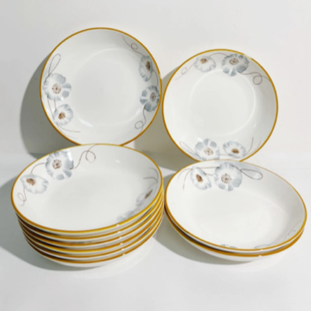 10个装7英寸陶瓷岁月静好盘子圆盘餐盘新款家用菜盘轻高颜值餐具