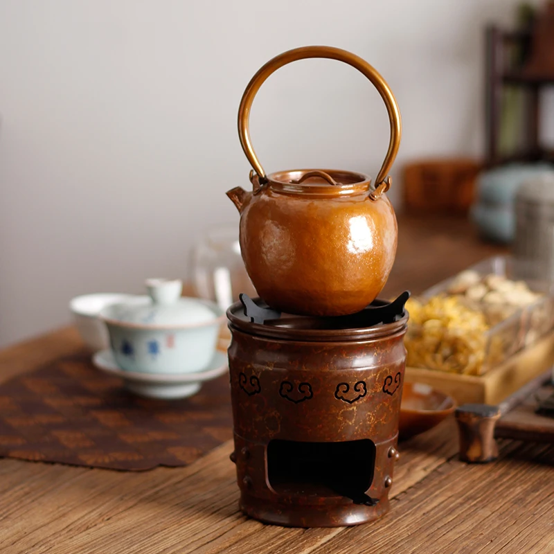 紫铜小炭炉一人茶炉纯手工复古温茶炉新款迷你炭火炉酒精炉套装