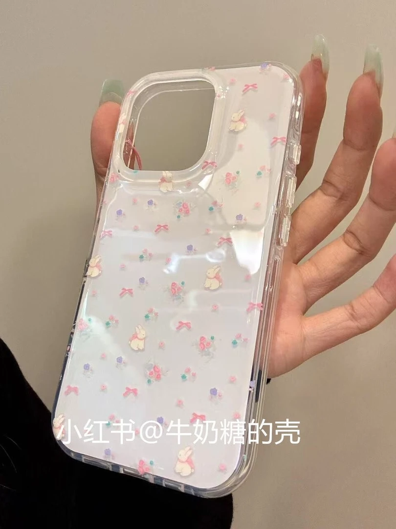 ins满屏碎花蝴蝶结小兔子适用iPhone16手机壳华为oppo小米15vivo