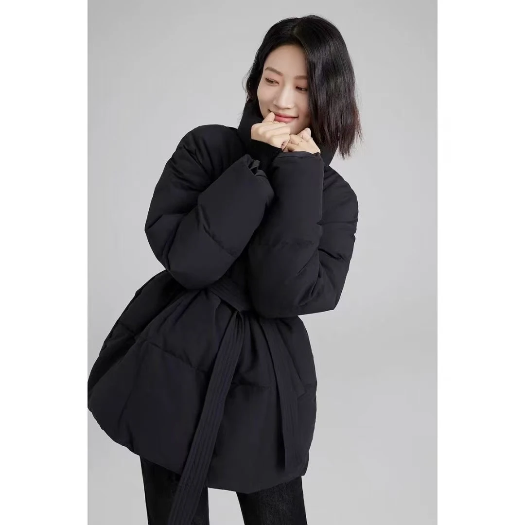 25款羽绒服收腰一手长腰带款显瘦小个子时尚宽松中长款韩版百搭