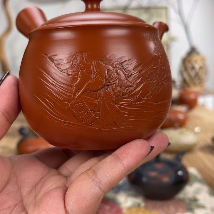 李***鱼常滑观阳手作白道雕刻茶壶