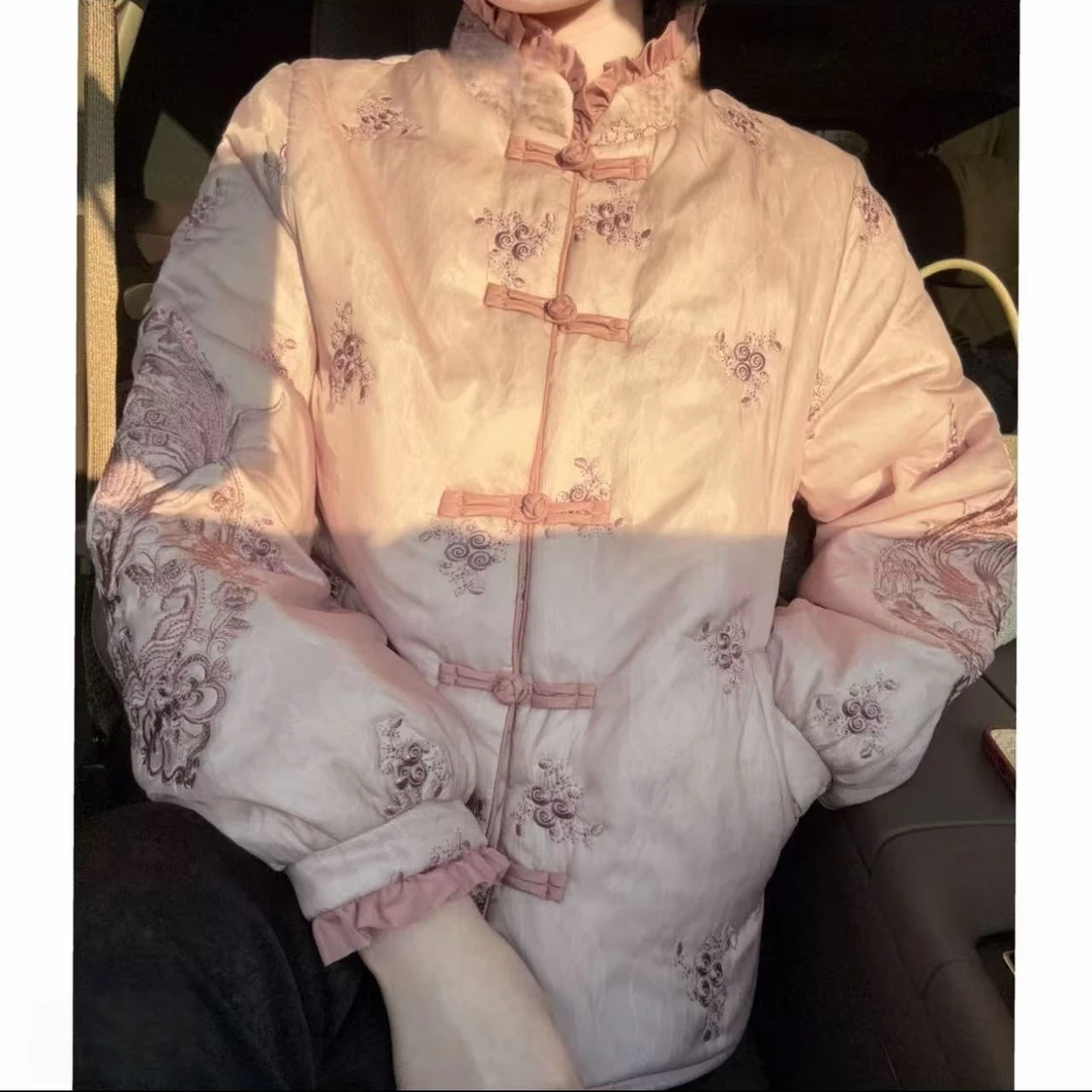 新中式棉衣女洋气百搭时尚显瘦网红复古中国风立领提花