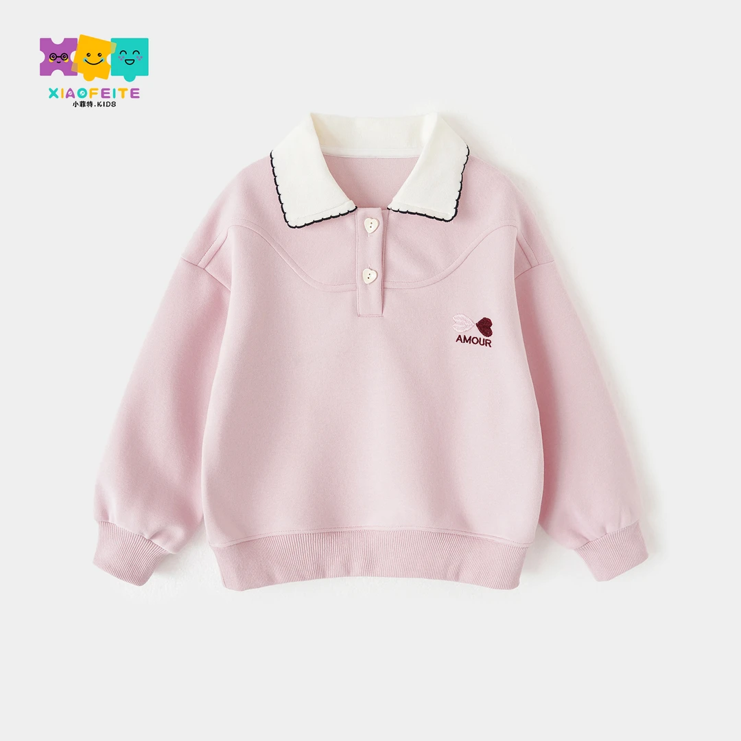 【小菲特】刺绣爱心口Polo领卫衣女童春季中大童儿童上衣BGYC50449