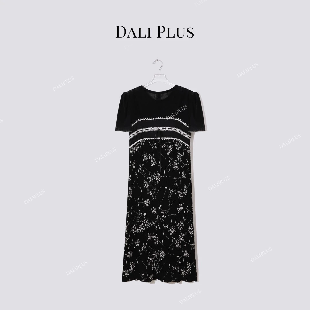 DALI PLUS“繁花真丝印花裙”桑蚕丝双面缎拼接连衣裙-D5ST1196