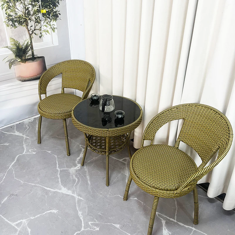 阳台茶桌茶椅三件套休闲桌椅套件客厅小茶桌凉台茶桌靠背椅三件套