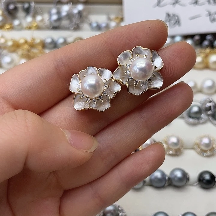 银S925镶嵌海水珍珠耳饰