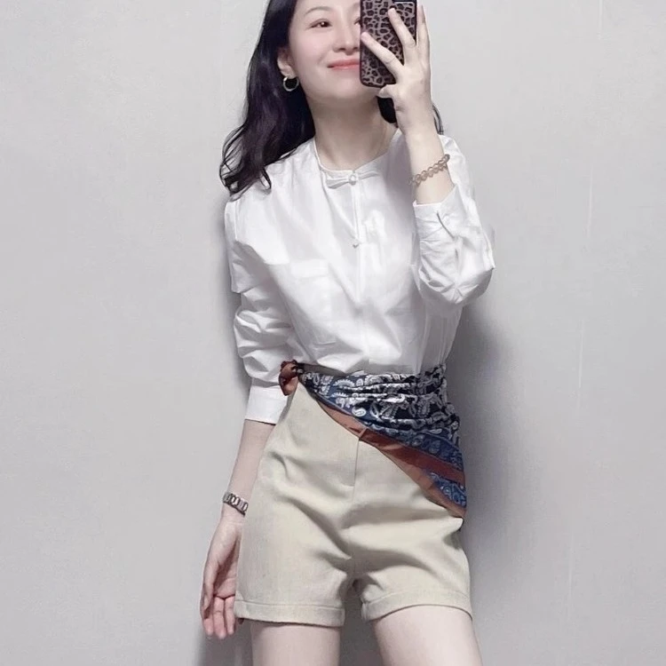 新中式国风上衣法式独特绝美高级感轻奢减龄洋气圆领白色衬衫女夏