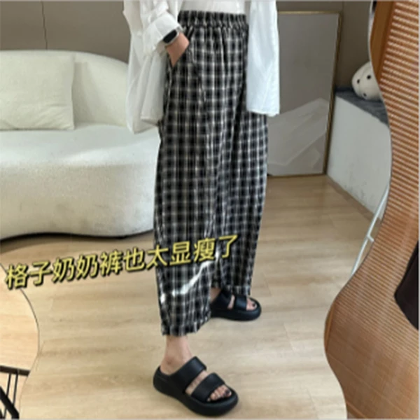 GTNER高腰显瘦九分萝卜格子裤Y0011