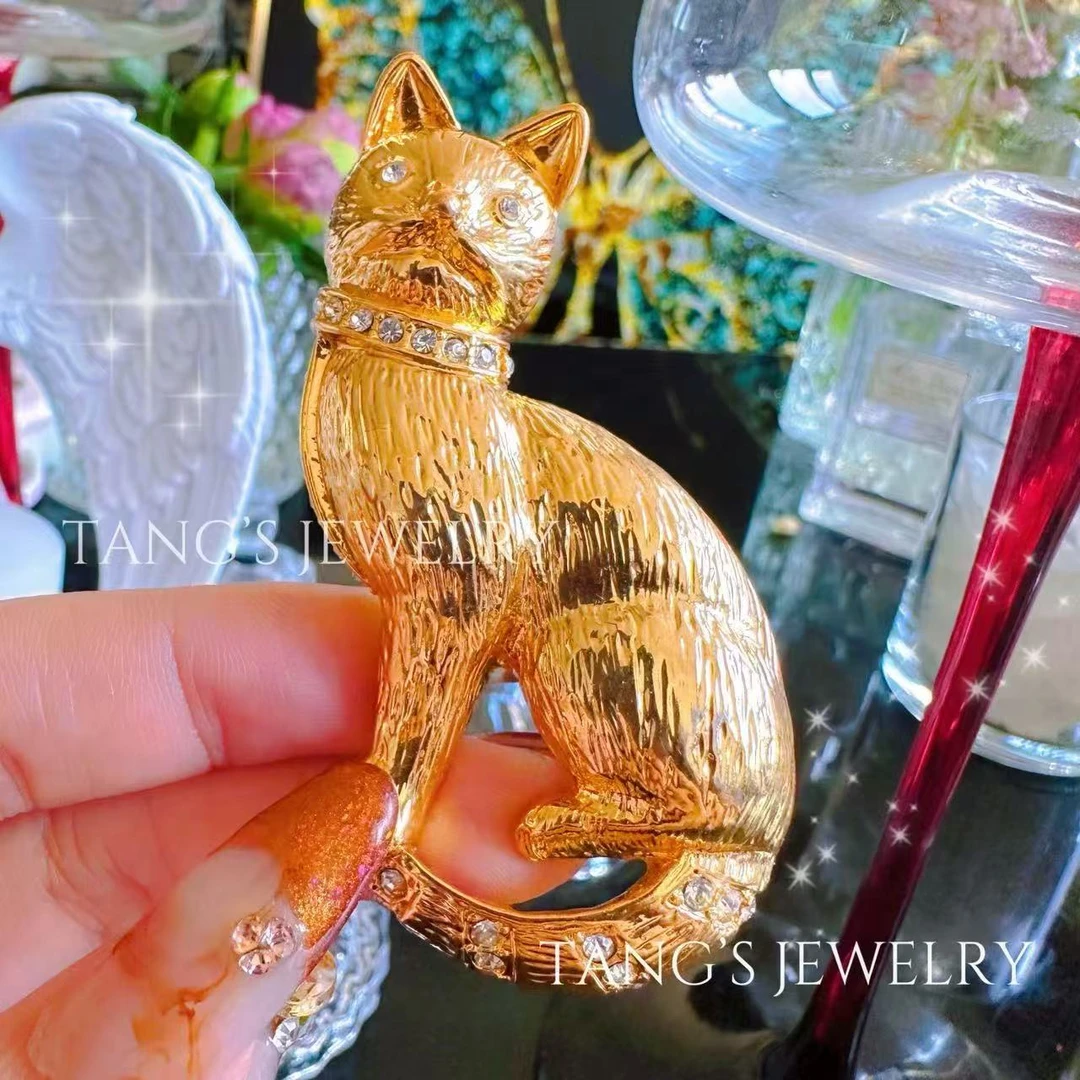 合金胸针 D家珍藏｜猫咪 中古vintage 重工素金胸针