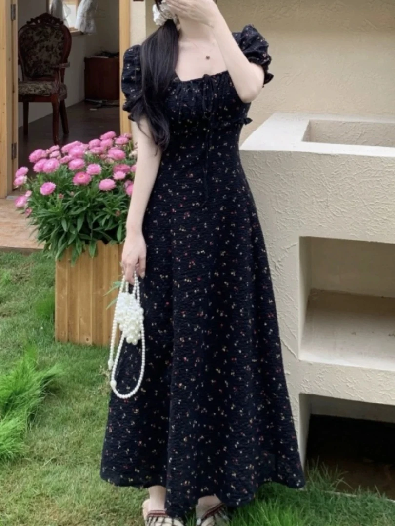 【墨夜絮语】300斤特大码胖妹妹设计感碎花法式宽松透气百搭连衣裙