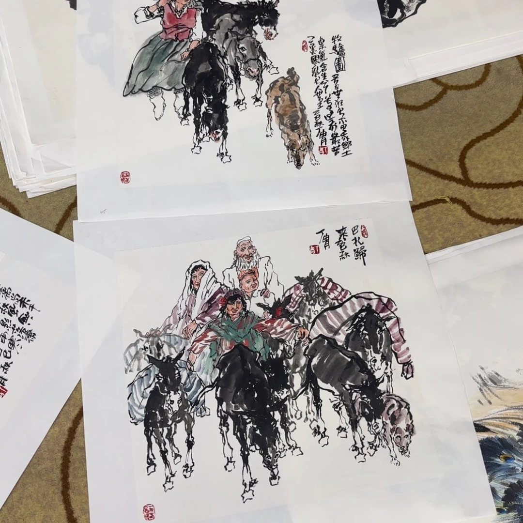 正***兴国画丁胄斗方两张童