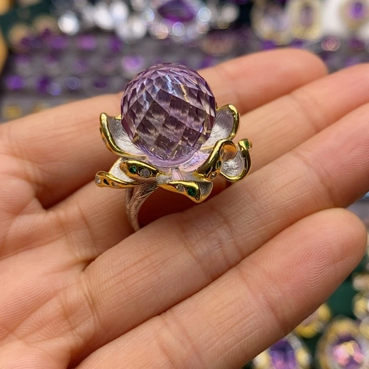 水晶戒指银S925镶嵌小*鬟天然水晶戒指