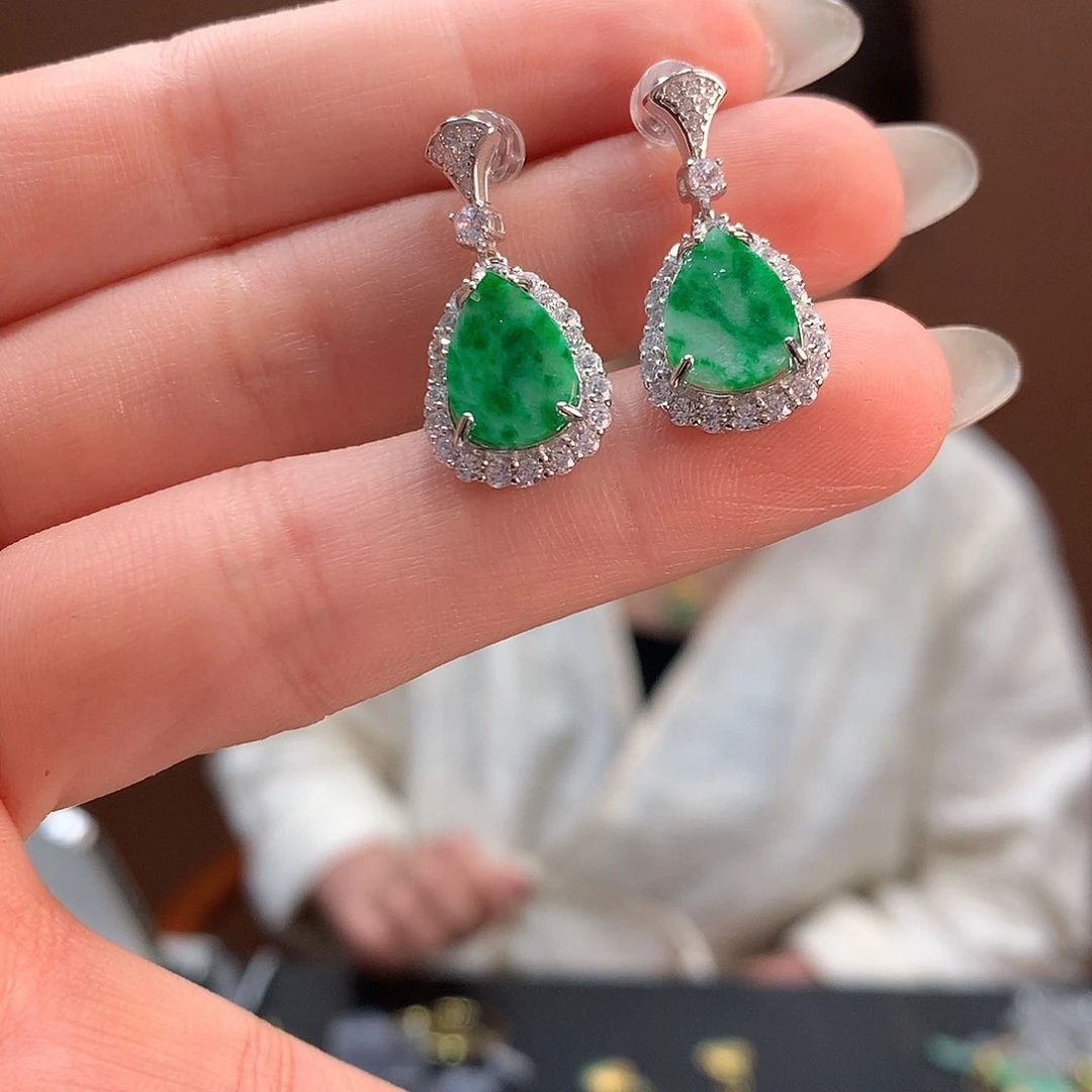 翡翠银S925镶嵌耳饰