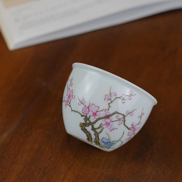 景德镇茶具纯手工陶瓷个人主人杯功夫茶杯白瓷家用粉彩手绘品茗杯