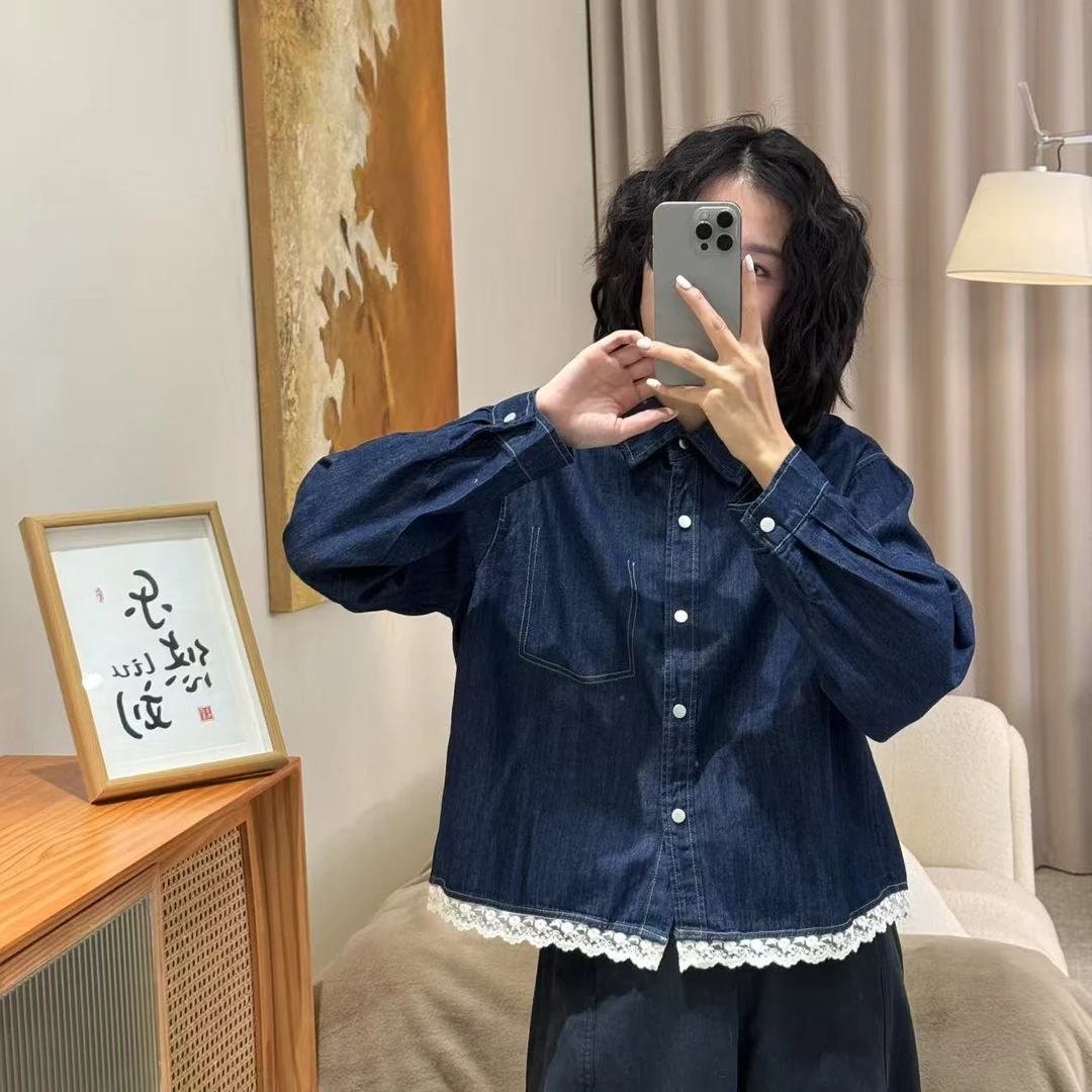 喜樂    2025花边款牛仔衬衫春季新款时尚百搭休闲复古文艺简约女