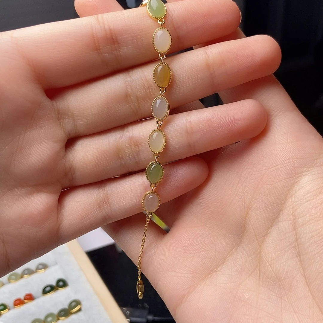 和田玉（白玉）戒指银S925镀金镶嵌