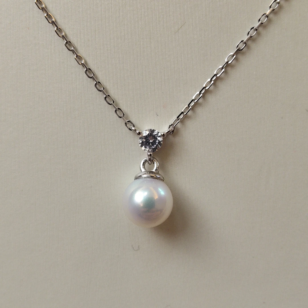 【晶钻套链】天然淡水AK珍珠吊坠6-7mm正圆无瑕极光高级感项链