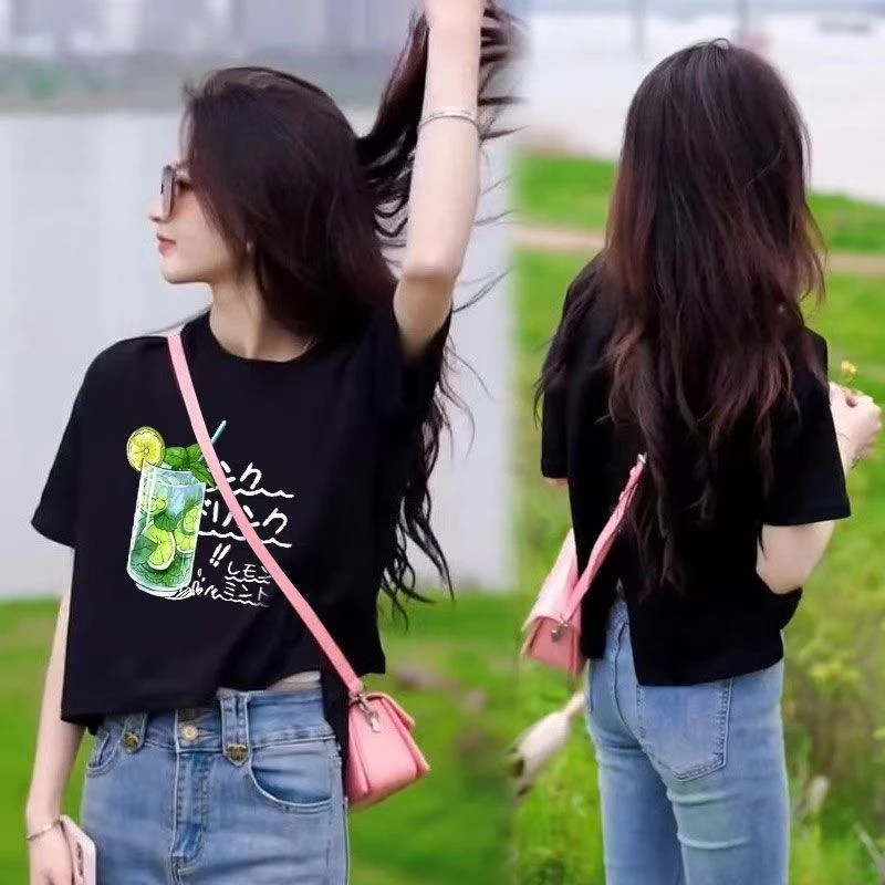 夏季新款时尚圆领后背开叉短袖T恤女百搭设计感洋气显瘦上衣