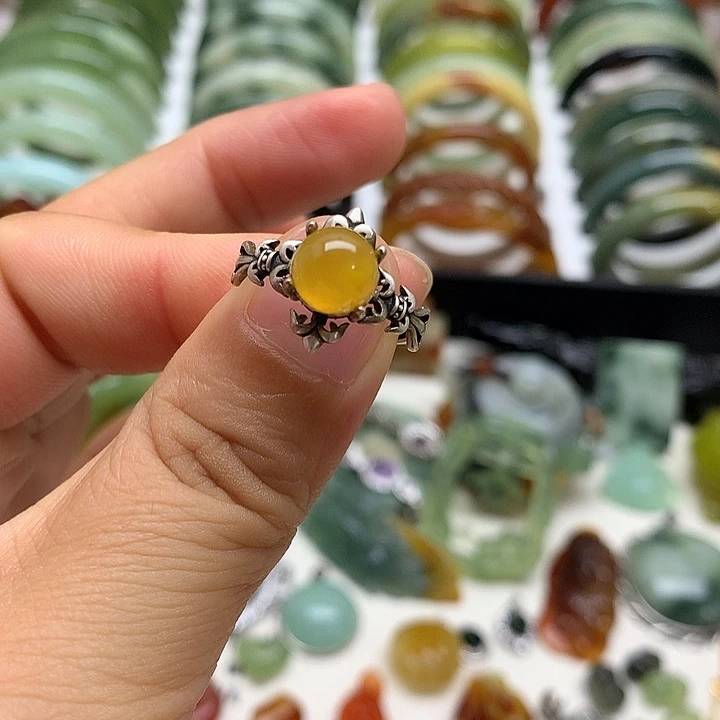 蛇纹石玉银S925镶嵌戒指