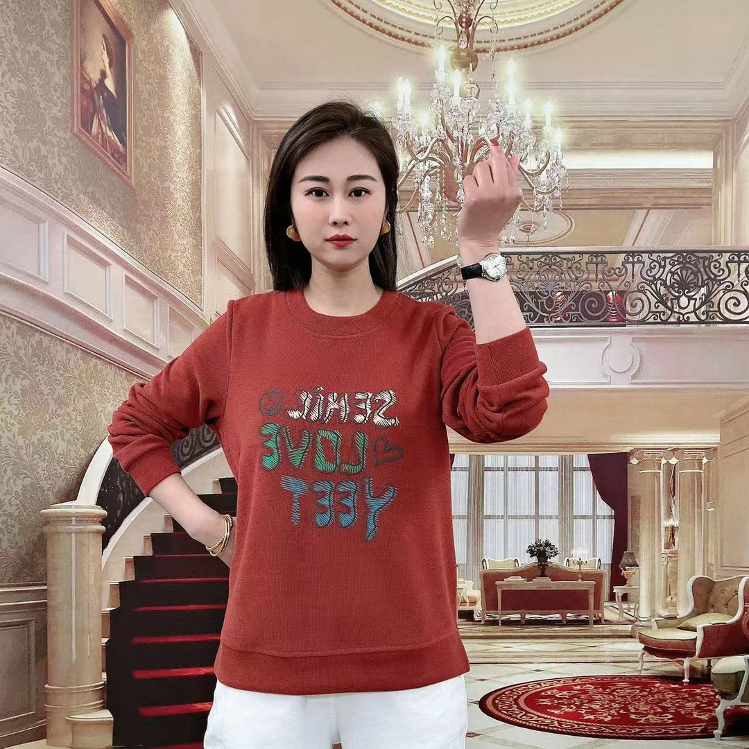 2025春季新款时尚洋气中老年休闲宽松印花高品质女士长袖减龄卫衣