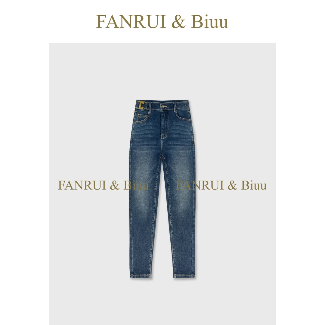 FANRUI/泛芮 「轻潮墨影」装饰扣水洗复古显瘦高级小脚牛仔裤B19483