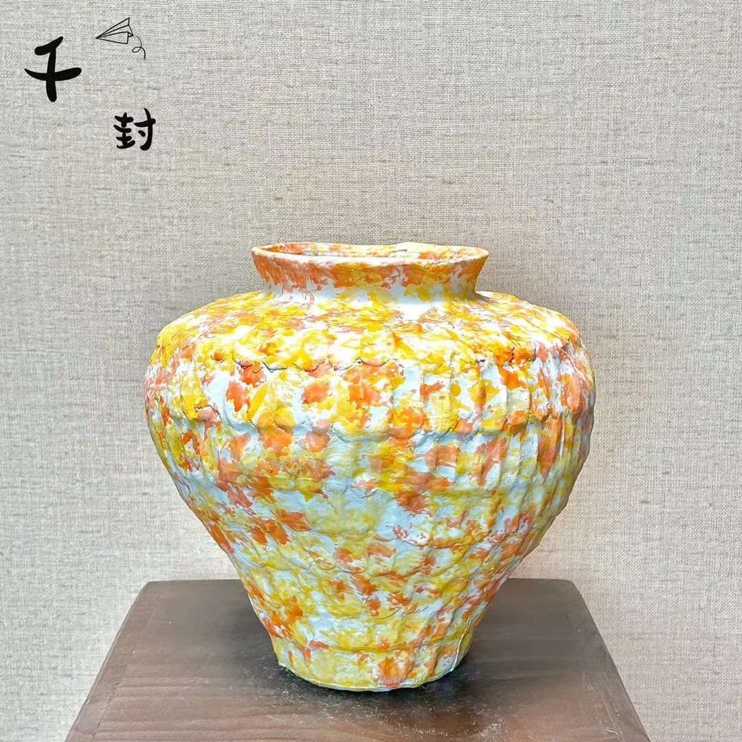 创意油画风陶罐复古高级感景德镇陶瓷花瓶花器北欧风陶瓷大花盆